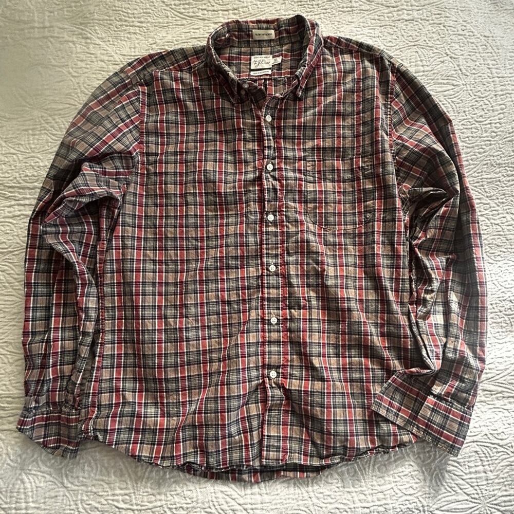 J. Crew Men's Casual Plaid Shirt - Red, Black, Gray, Brown